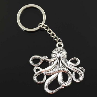 Yeni Moda Erkekler 30mm Anahtarlık DIY Metal Tutucu Zincir Vintage Ahtapot 59x57mm Gümüş Renk Kolye Hediye