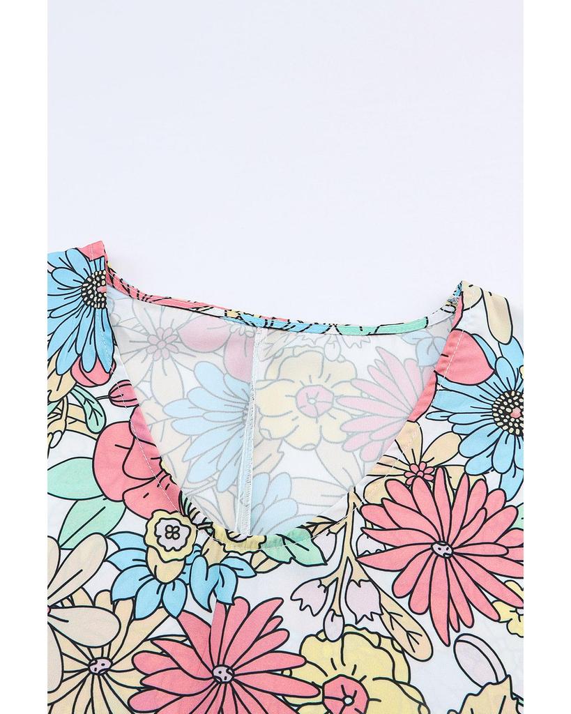 Azura Exchange Floral Print V Neck Half Sleeve Blouse