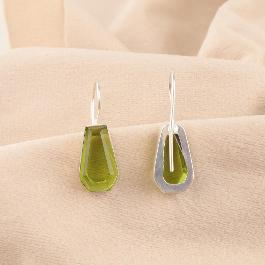 Peridot Edelstein 925 Sterlingsilber Schmuck Handgefertigte Ohrringe 1,26" Geschenk für Sie EE-138-7