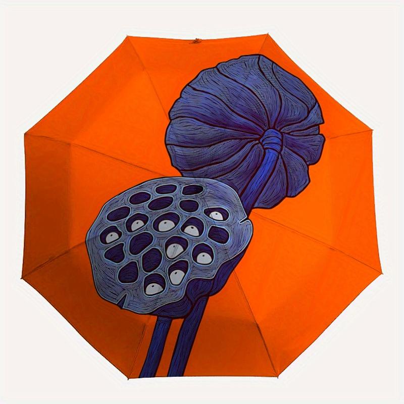 1pc Lotus Seed Pod Automatic Open/Close Umbrella with Windproof, Functional Design, 8-Rib Sturdy Canopy