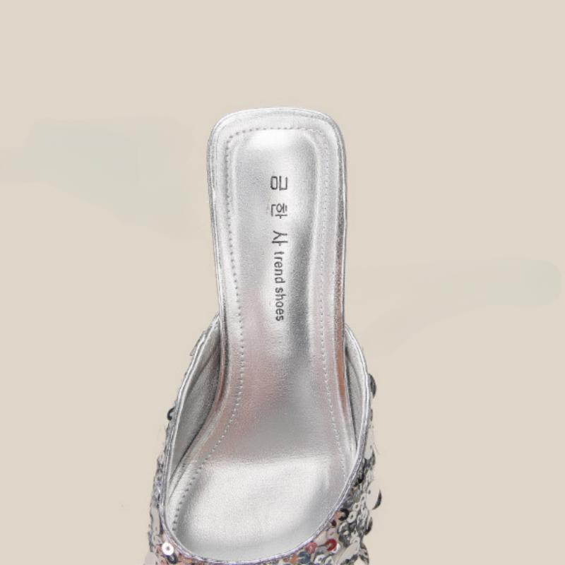 Beaded High-heeled Sandals Elegant Style Summer Pointed Toe Special-shaped Slippers for Women