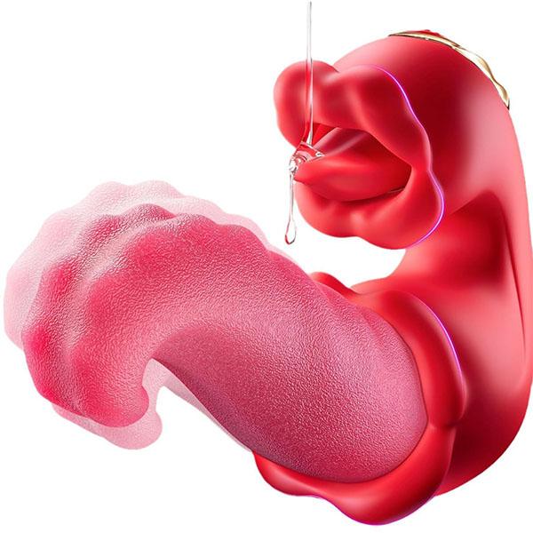 4 IN 1 Tongue Thrusting Vibrators Dildo Rose Sex Toys 10 Licking Clitoral 10 Vibration Mode Sucking Clit Stimulator Vibrator Adult Sex Toys for Women