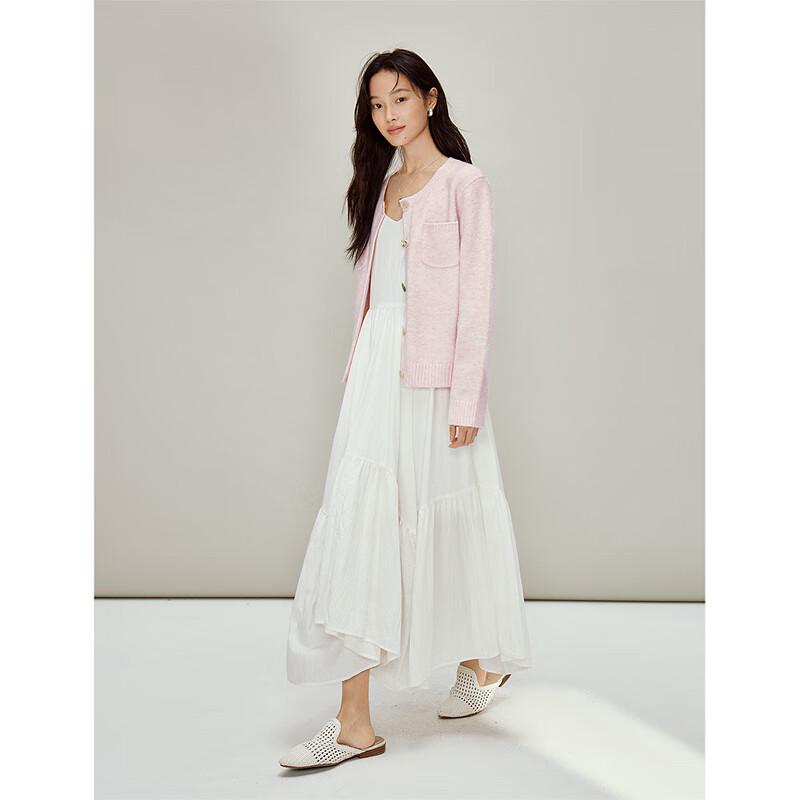 INMAN Women's Little Fragrance Style Light Pink Knit Cardigan