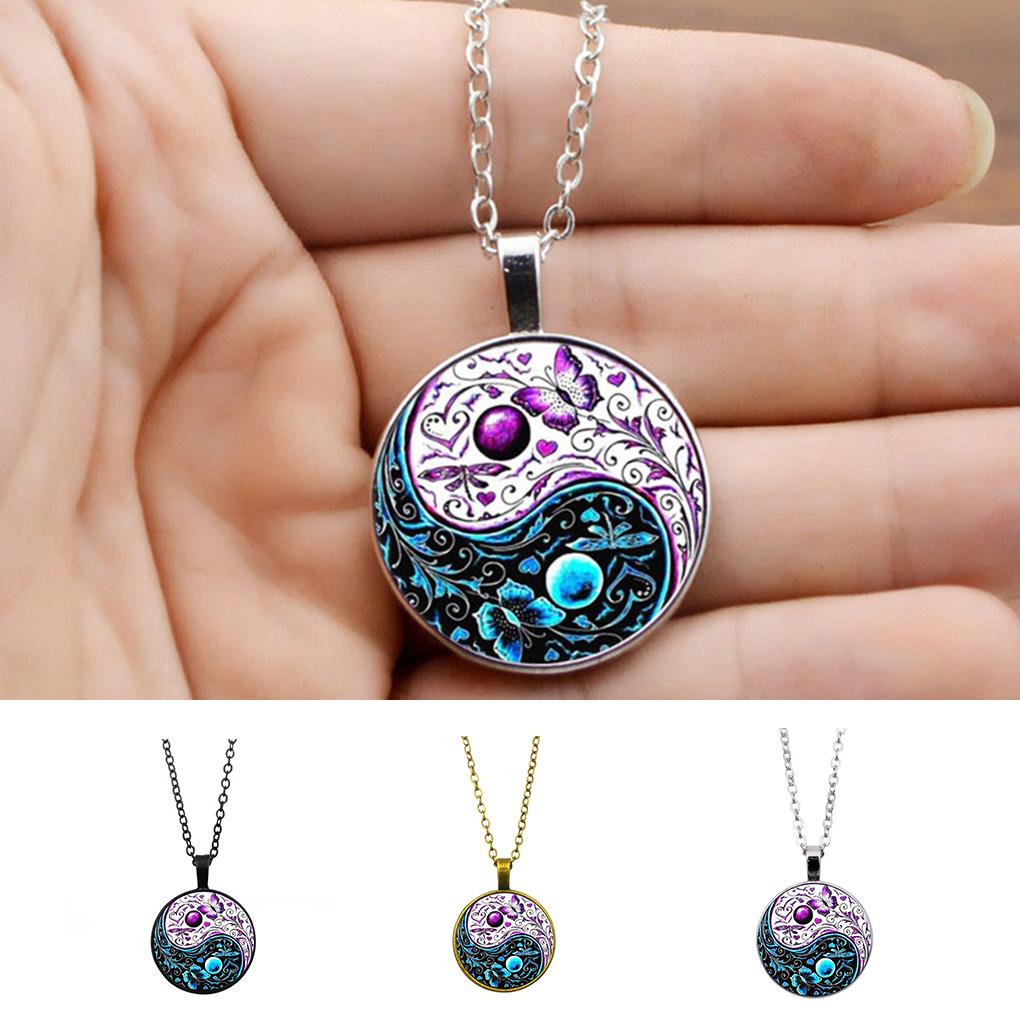 Women Vintage Necklace Contrast Color Tai Contrast Color Tai Pendant Girls Sweater Neck Chain Jewelry - Silver