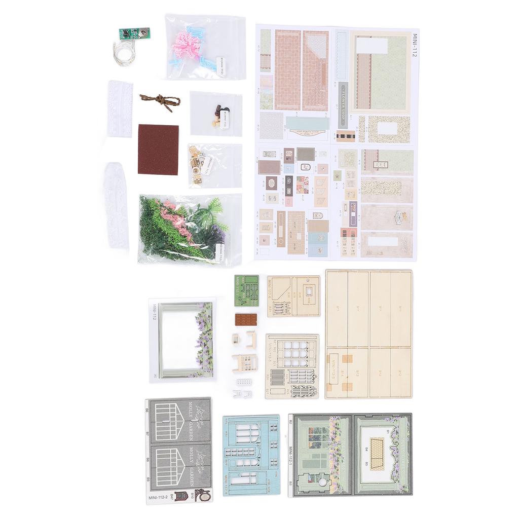DIY Mini House Kit Wood Paper Openable and Closable Tiny Garden House Building Set with Strip Light