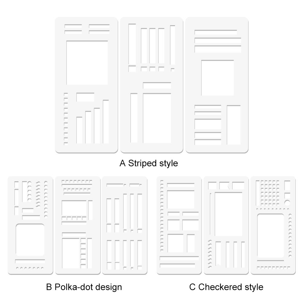 Flexible Record Template with Dot Grid 3-Pack Stencils Drafting Tools Handmade Stencil Set for Boxes Lines & Daily Planning