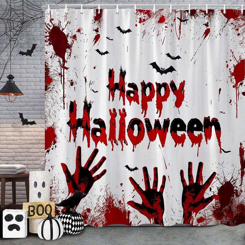 Funny Cat Halloween Shower Curtain Pumpkin Spider Animal Holiday Gift Polyester Curtains Bathroom Decor Hooks For Made Of