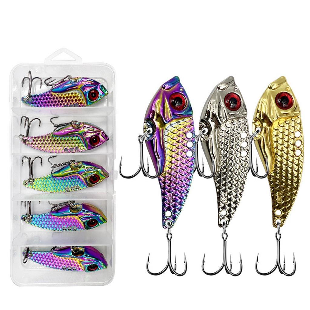 5Pcs Fishing Sequins Lures Baits Metal Fishing Lures Spoons Hard Fishing Lures Fishing Spoons Lures Triple Hook Set