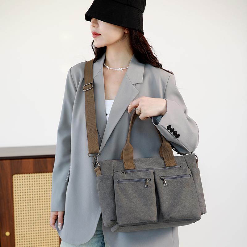 Dámská všestranná plátěná taška tote - Velkokapacitní crossbody batoh na cestování, nakupování a do kampusu