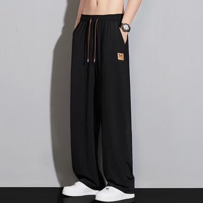 Summer Ultra-thin Men's Casual Pants Ice Silk Ice-sensing Stretch Sports Pants Trendy Loose Straight Wide-leg Trousers