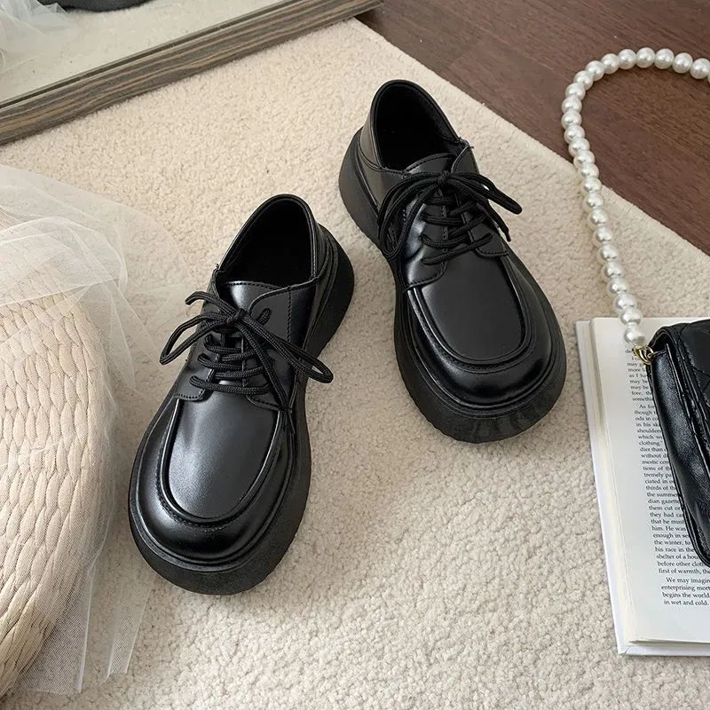 

Женские кожаные туфли 2023 года, весна, новый дизайн толстой подошвы, женские броги Sense Hundred Match, элегантные туфли на плоской подошве 42 чёрный