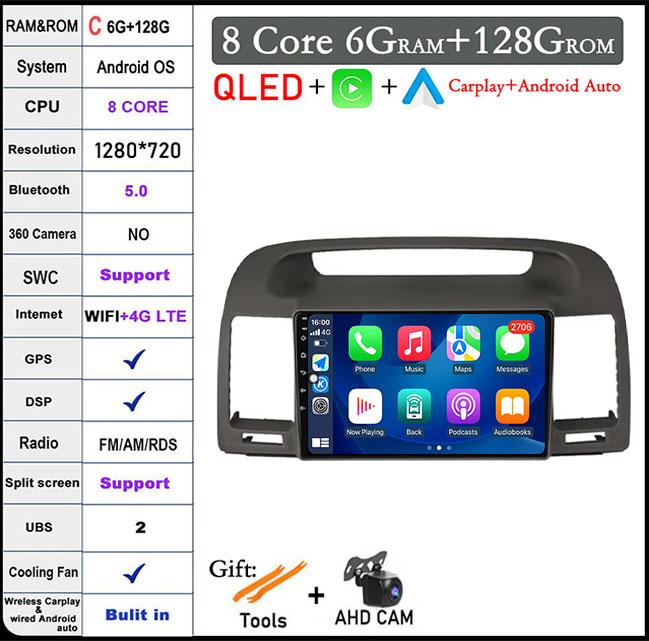 9'' For Toyota Camry 5 XV 30 2001 2002 - 2006 Android 14 Car Radio Multimedia Player Navigation GPS Carplay Touch Screen