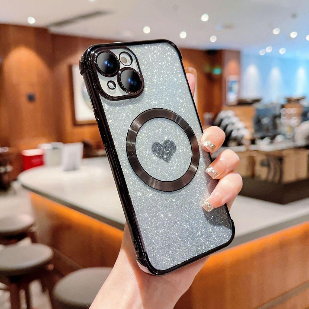 iPhone 15 Pro Heart Gradient Glitter Magnetic Case - Soft, Protective for Apple 13/11