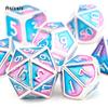 7 Pcs Blue Pink Standard Metal Dice Solid Metal Polyhedral Dice Set Suitable for Role-Playing RPG  Board Game Card Game