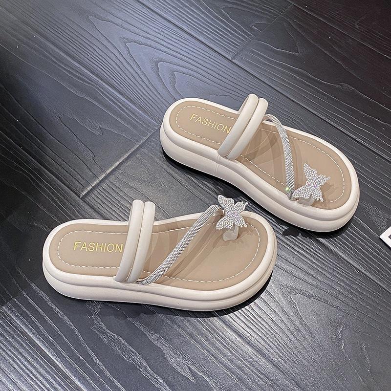 

Premium sense rhinestone butterfly platform slippers women s summer 2025 new one-word set toe cool slippers casual beach slippers 40