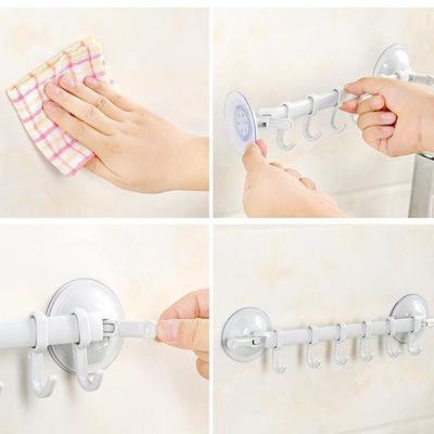 Wall Vacuum Rack Suction Cup 6 Hooks Towel Bathroom Kitchen Holder Sucker Hanger