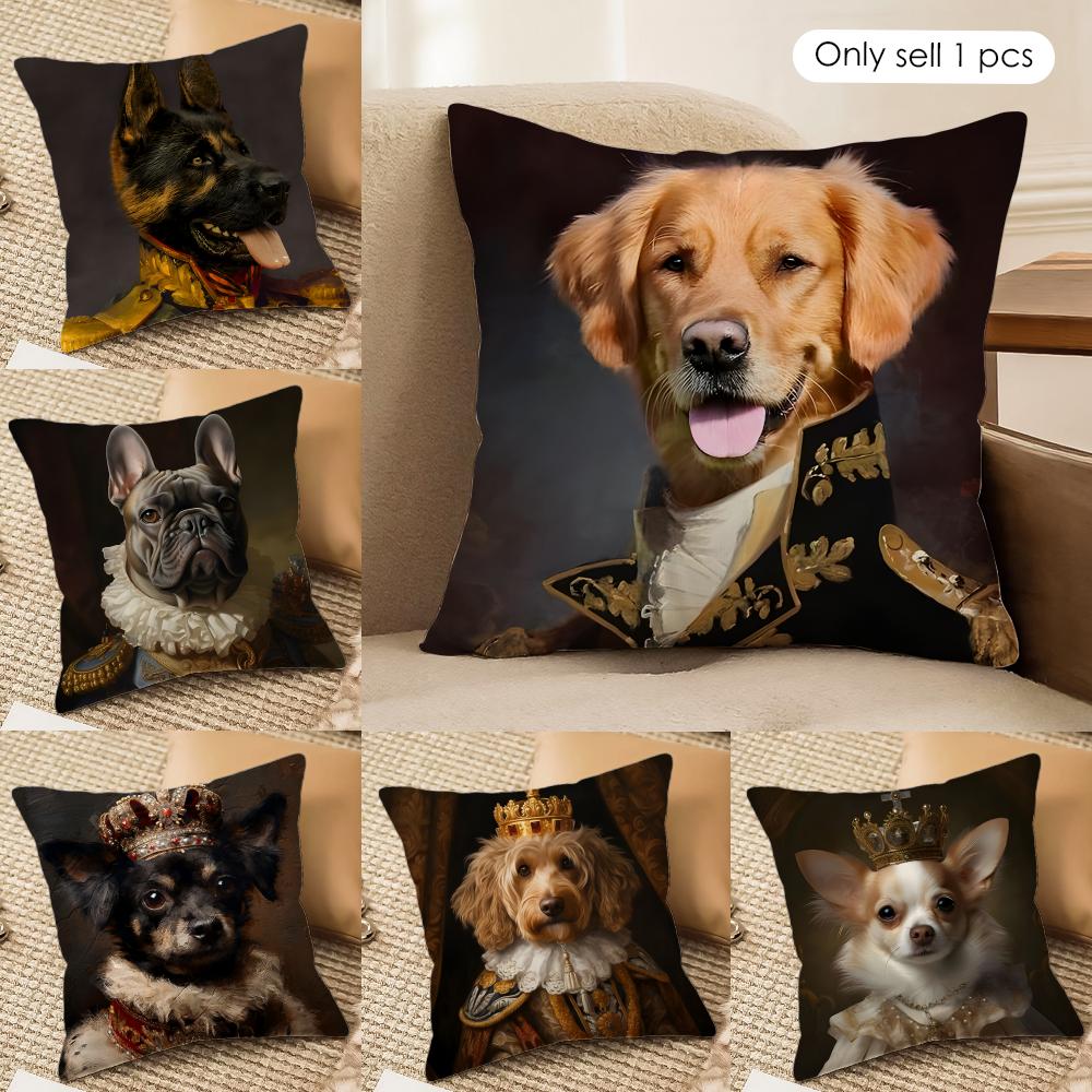 Renaissance Royal Dog Cushion Cover Silky Short Plush Invisible Zipper Dustproof Sofa Pillow Case for Home Decor