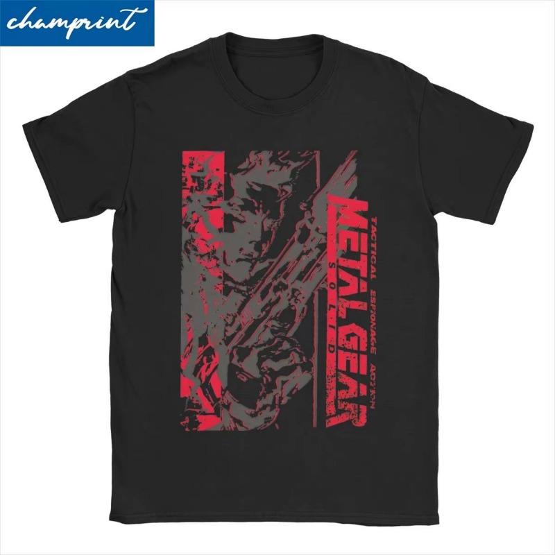 Herren Damen MGS1 Solid Snake Spiel T-Shirt Metal Gear Baumwolle Oberteile Lustige Kurzarm Rundhals T-Shirts Klassische T-Shirts