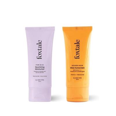 Combo Foxtale pentru un Strălucire Sănătoasă pentru un Aspect Moale și un Strălucire Aurie Sănătoasă cu Cremă Hidratantă Nutritivă - 50 ml și Protecție Solară pentru Strălucire - 50 ml, Bărbați și Femei