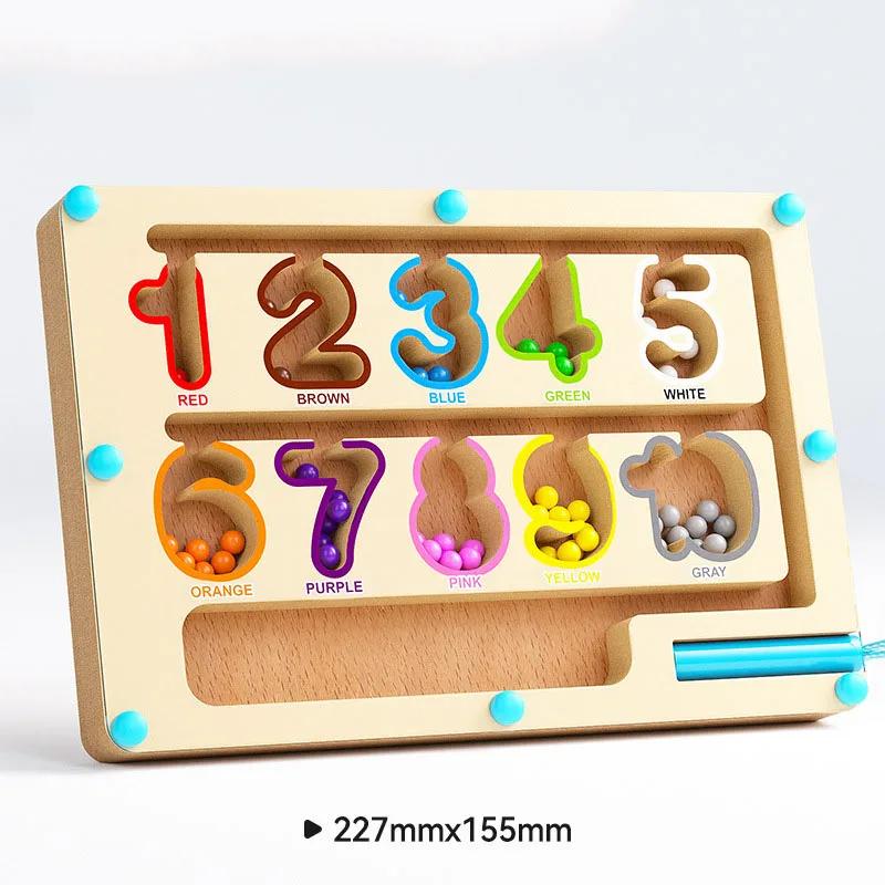 

Toddler Montessori Toys 2 In 1 Wooden Magnetic Color & Number Maze With Drawing Board Color Sorting Counting Matching Toy