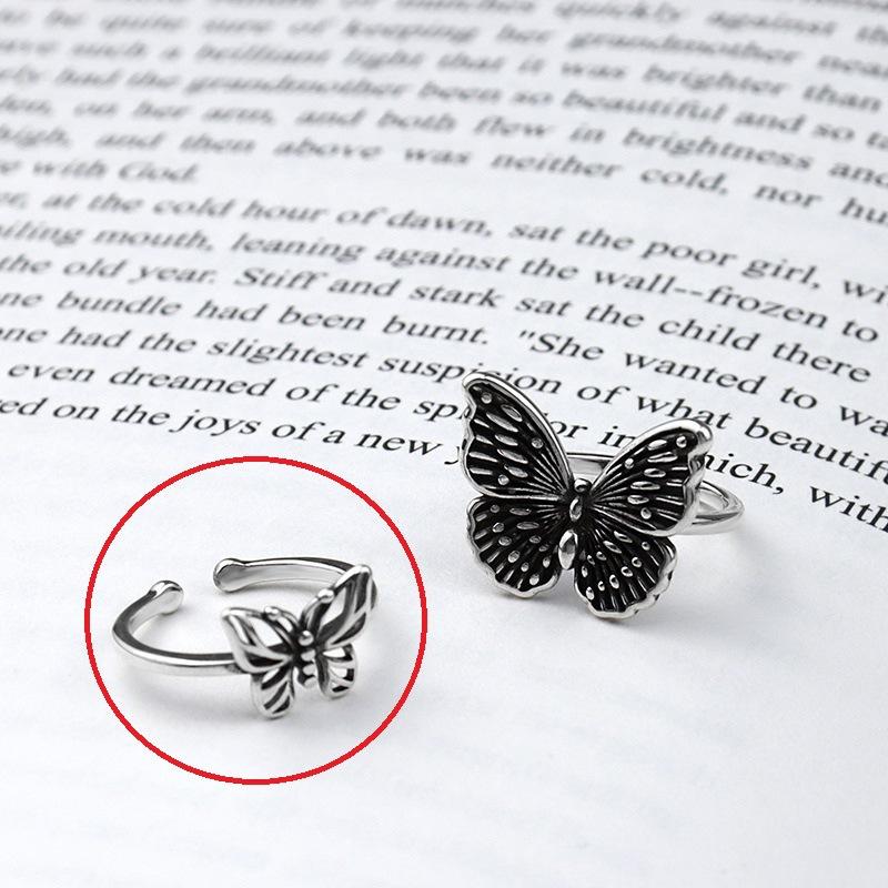 

925 Sterling Silver New Simple Design Vintage Butterfly Rings Retro Distressed Opening Handmade Ring Fashion Fine Jewelry білий