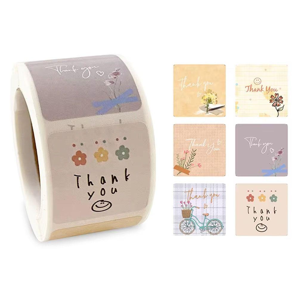 300Pcs/Roll Floral Thank You Sticker Cute Seal Sticker Durable Baking Envelope Label  Gifts Decor