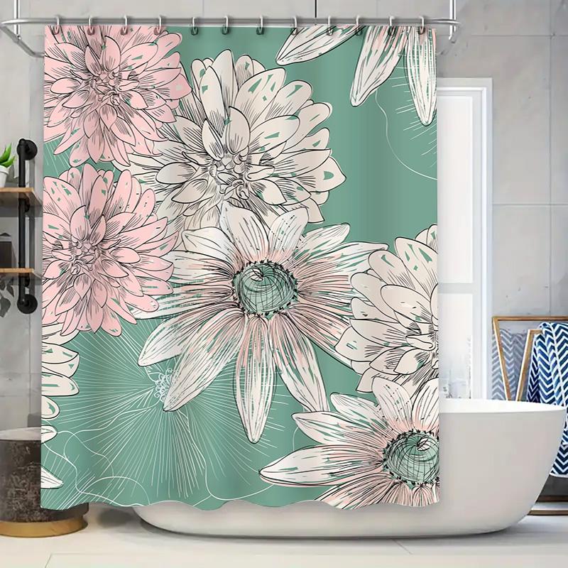 

Vintage Style Bathroom Shower Curtain with Floral Print Green Pink White Colorful Bath Decor Waterproof Fabric for Home Decorati 90x180cm