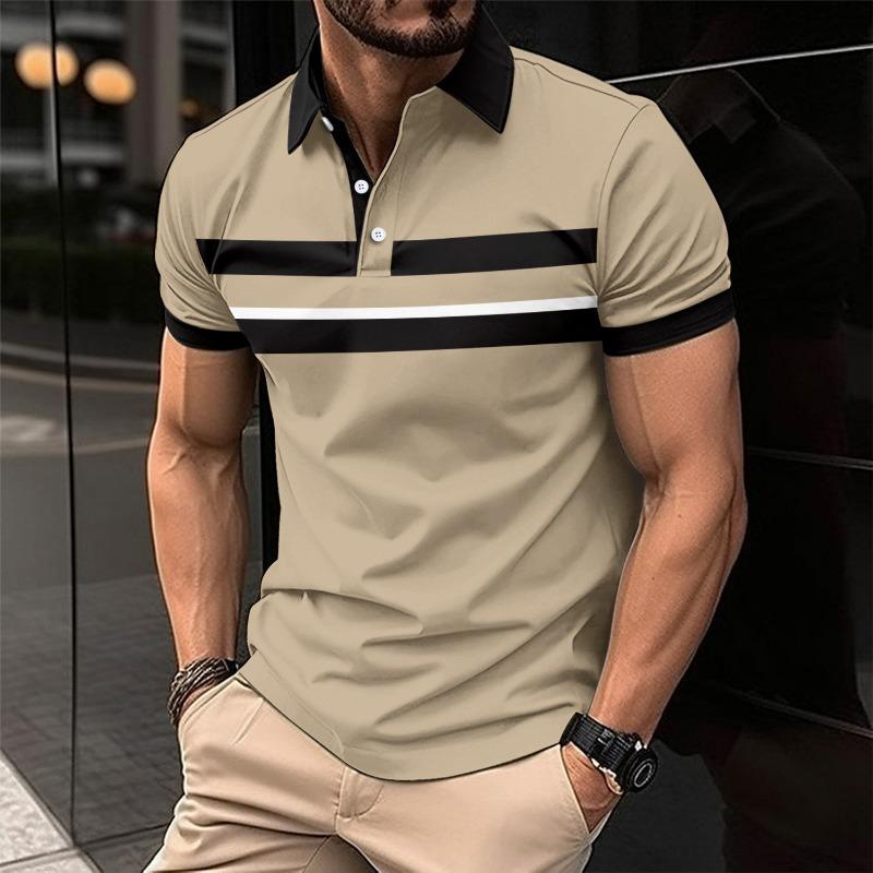 Men's Striped Color Block Short Sleeve Polo Shirt Casual Golf Top