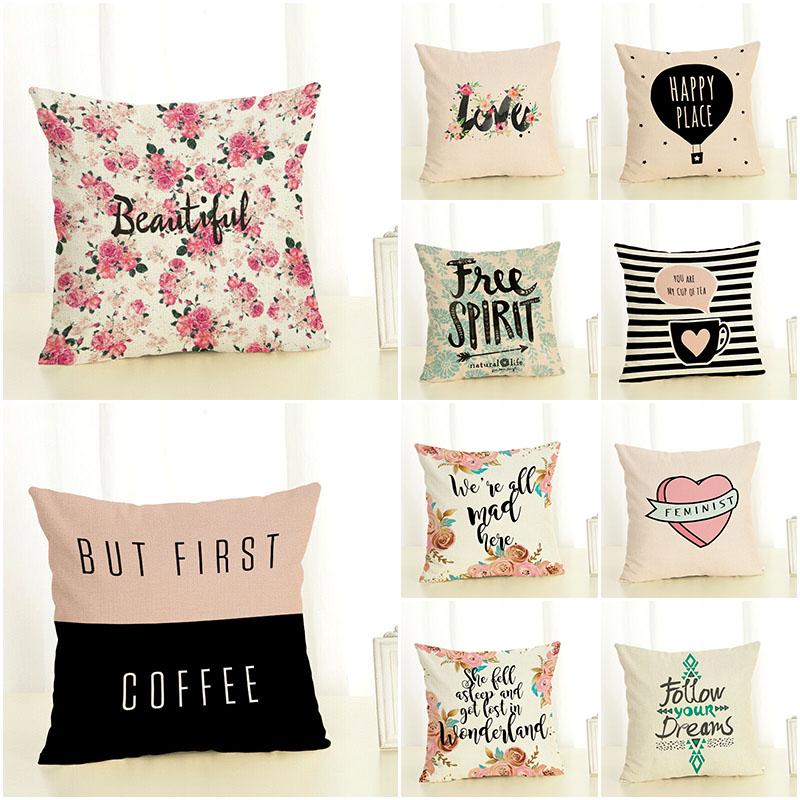 Throw Pillow Covers Case Pink Sweet Series Printed Letter Decorative Pillowslips