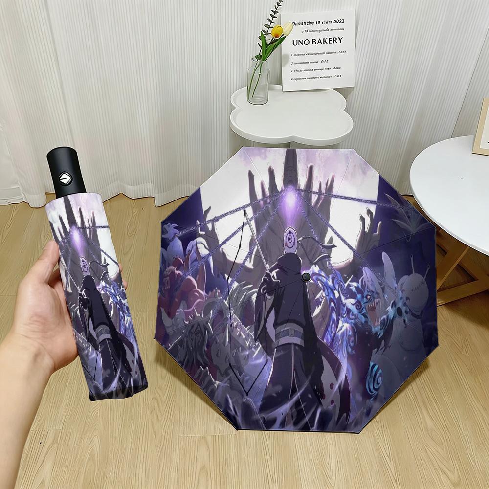Anime Obito Uchiha & Tailed Beasts Jinchuriki Collection Scene Print Automatic Folding Umbrella – UV Protection Sun & Rain Umbre (as the picture,iron&8K)