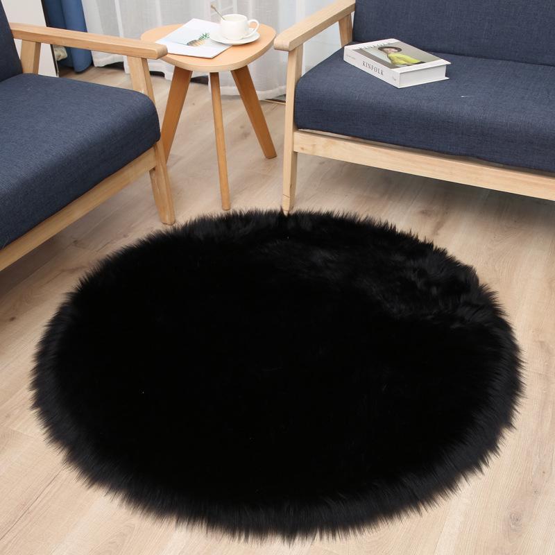 Round Long Pile Faux Wool Carpet for Living Room or Bedroom