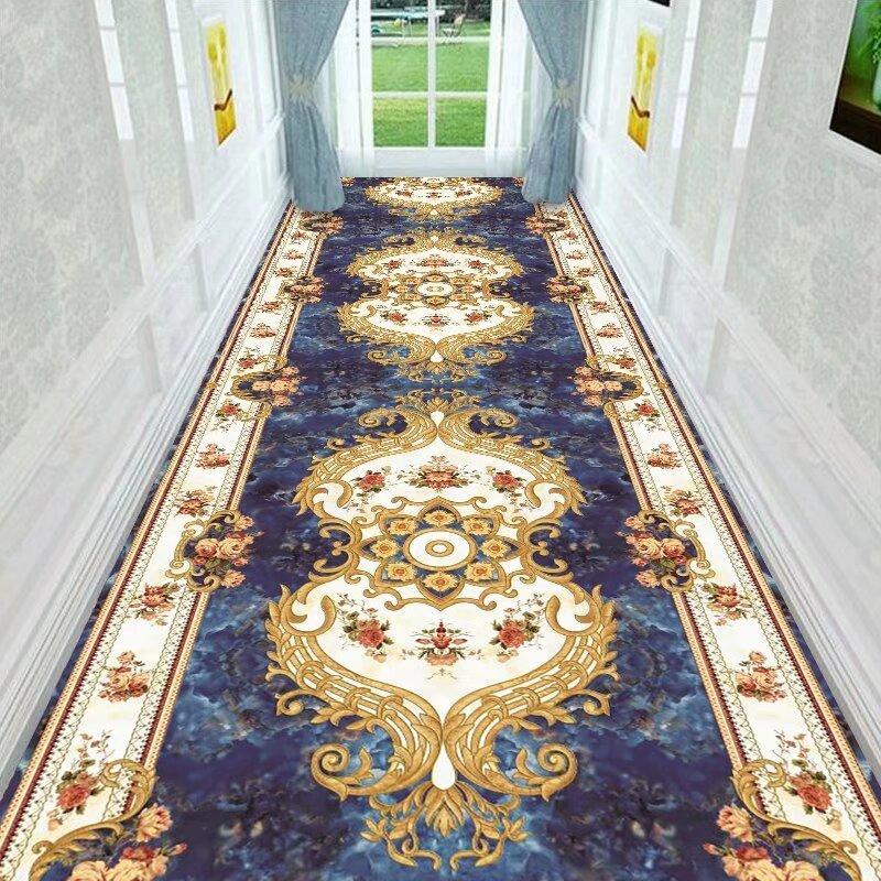 Red European Luxury Easy Clean Long Corridor Carpet Non-slip Lint-free Classical Hallway Rug Wedding Soft Passageway Floor Mat