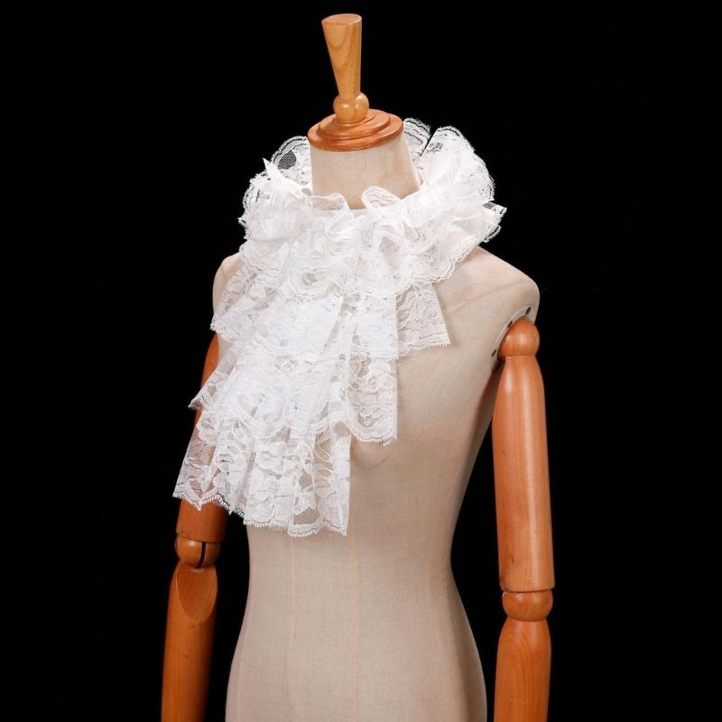Halloween Retro Victorian Lace Jabot Collar and Cuffs Set Colonial Lace Collar Detachable Faux Sleeve Costume Accessory
