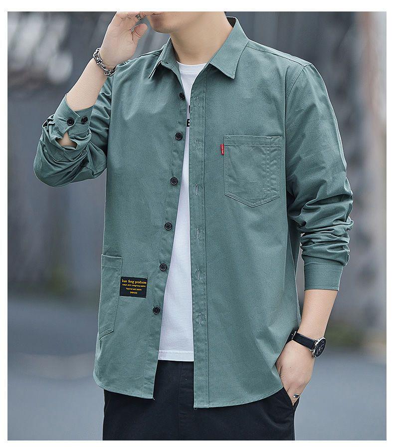 Men's Loose-Fit Non-Iron Cotton Shirt - Long Sleeve Casual Workwear for Spring & Autumn