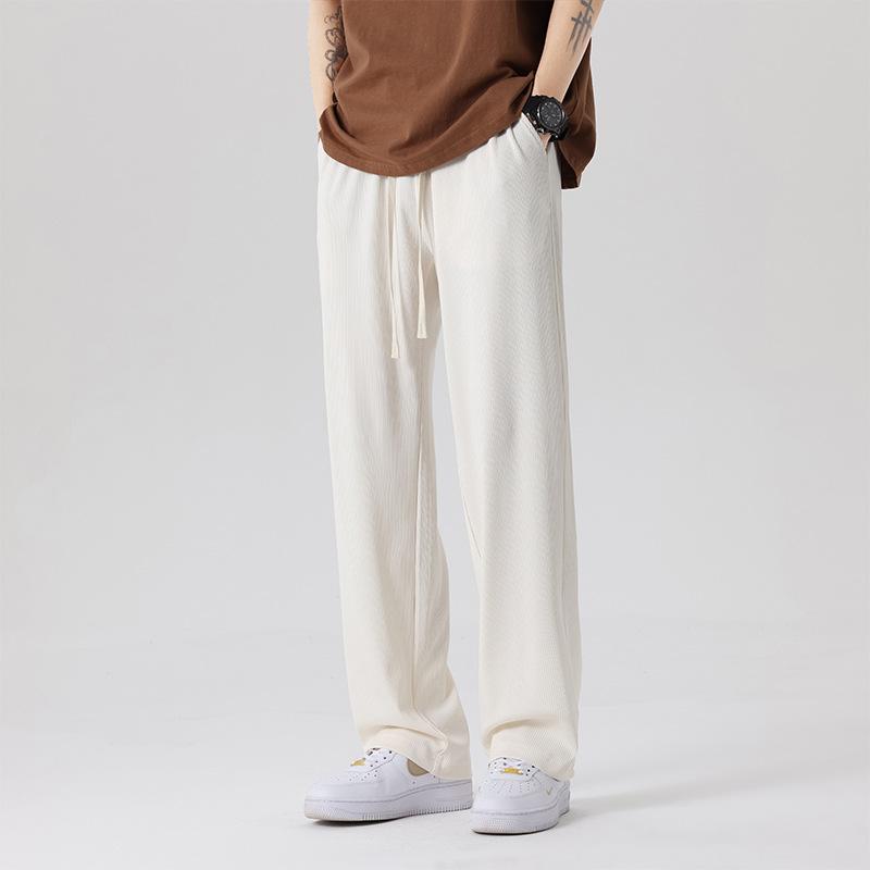 New Spring and Summer Ice Silk Casual Pants Men's Thin Sports Pants Black Loose Tying Feet Nine-point Trousers