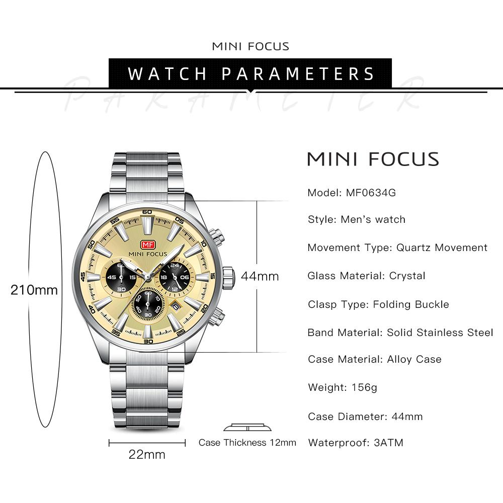 Men Multifunction Quartz Watch Stainless Steel Band Luminous Waterproof Business Casual Wristwatch 0634G