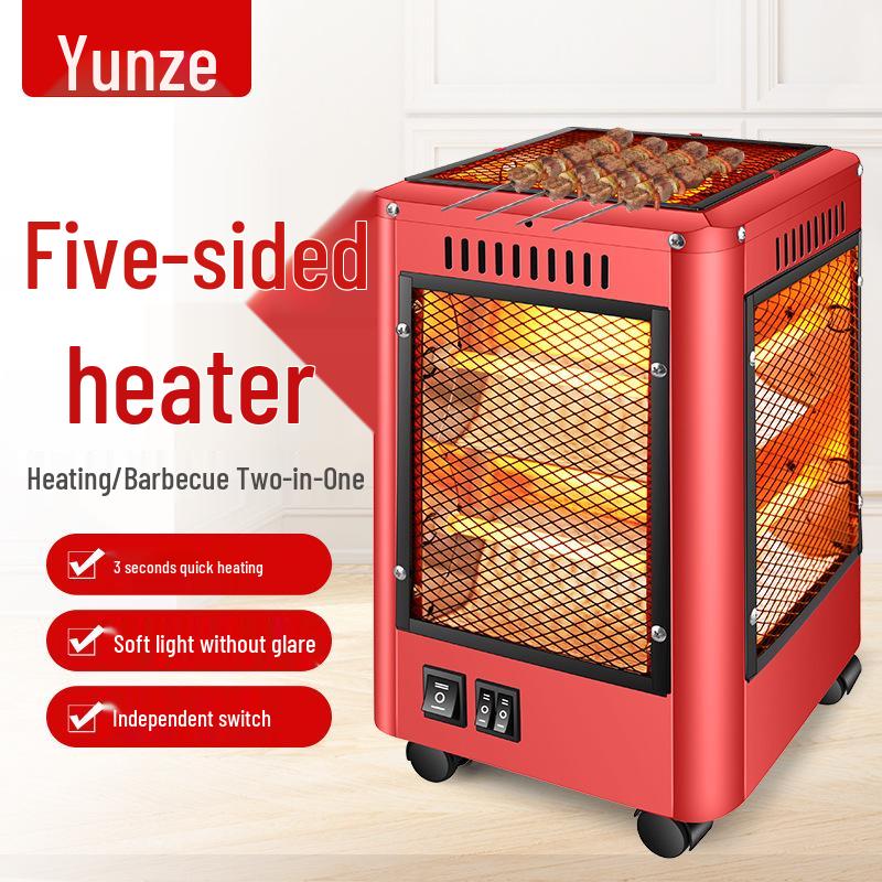 Silent Movable Five-Sided Quartz Tube Electric Fireplace Heater