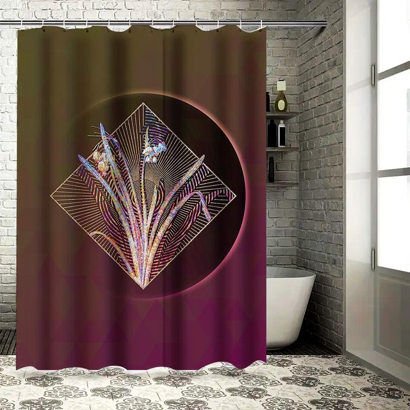 

Modern Bathroom Shower Curtain With Geometric Design Decorative Blue Orange Grey Washroom Curtain For Home Bath W60H190(CM)-1 Pcs