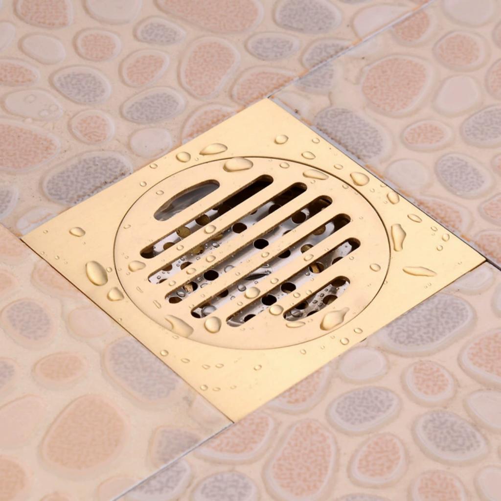 Tuqiu Floor Drain 10cm*10cm Shower Floor Drain Brass Color Bathroom Deodorant  Floor Drain Strainer Cover Grate Waste