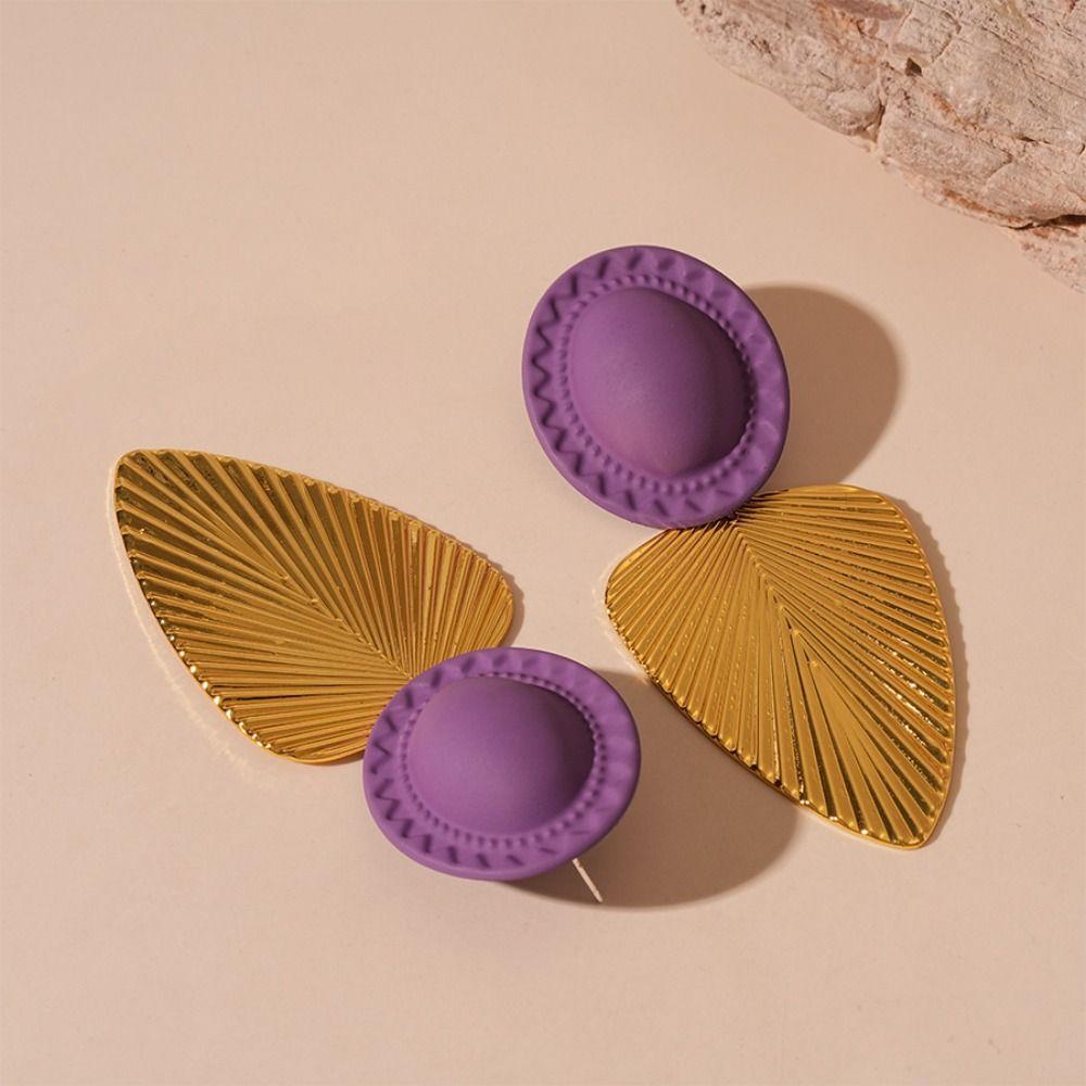 Textured Leaf Pendant Earrings Color Blocking Exaggerated Earrings Vintage Drop Earrings  Women