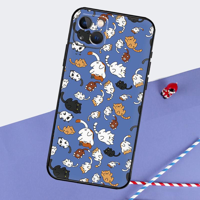 Cute Cat Pattern Kitten Phone Case For iPhone 16 Pro Max 11 12 13 14 15 Pro Max Mini XR 16 15 Plus 16e Cover Shell