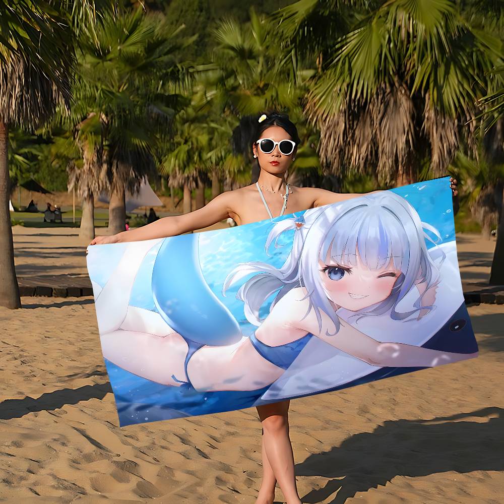 Cute Virtual G-Gawr Gura Microfiber Printed Beach Towel Mountain Climbing Yoga Beach Swimming Running Absorbent Soft Towel