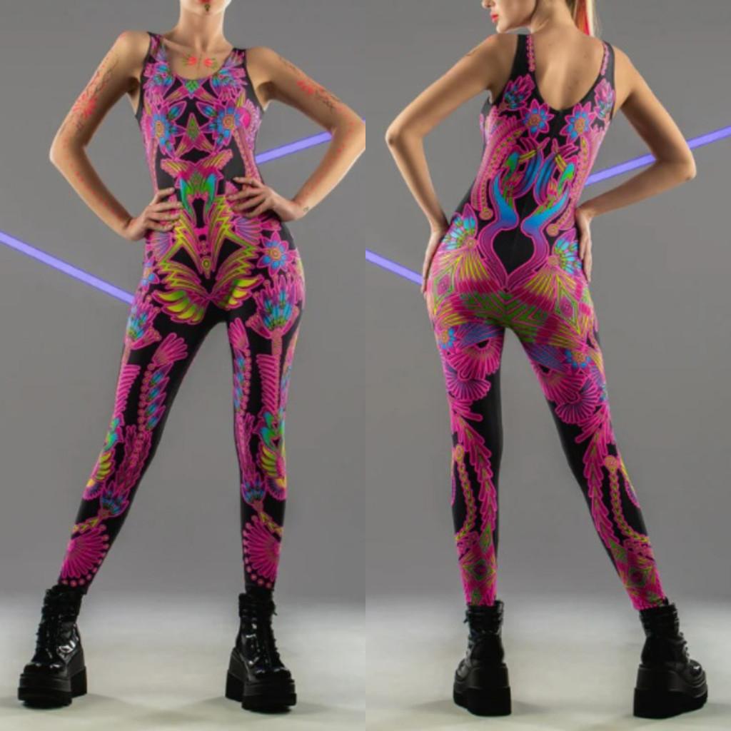 

Women Tattoo Body Painting Sleeveless 3D Digital Butterfly Printing Halloween Party Role Play Outfit Carnival Jumpsuit S розы красного