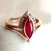 Fashion Rhombus Red Zircon Stones Rose Gold Color Rings for Women Classic Metal Marquise Bridal Wedding Rings Set Jewelry