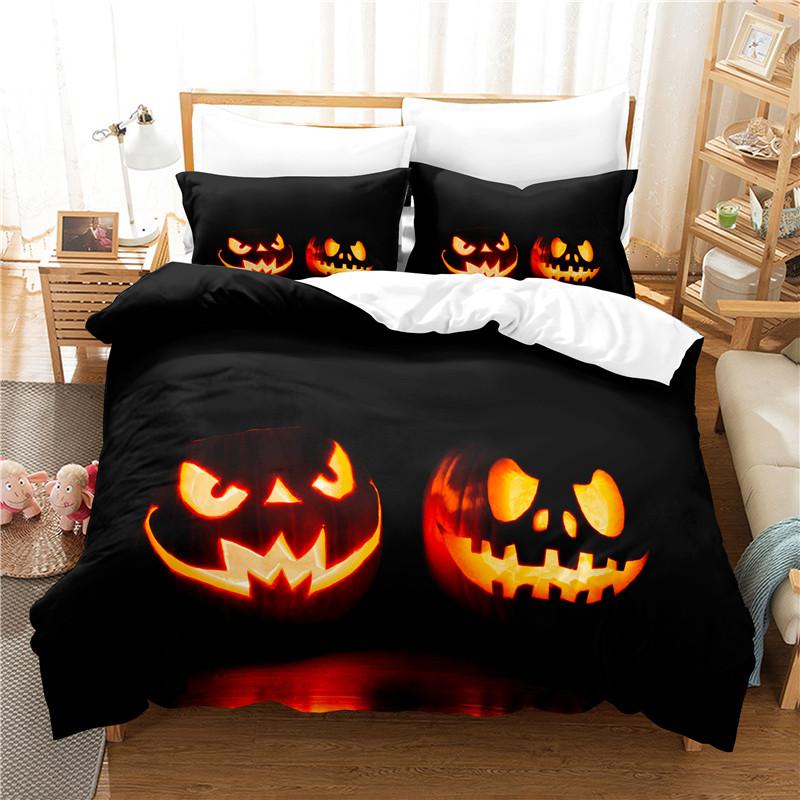 Halloween Duvet Cover Set Pumpkin Lantern Pattern Comforter Cover King Queen Size for Kids Boys Girls Gift Polyester Bedding Set