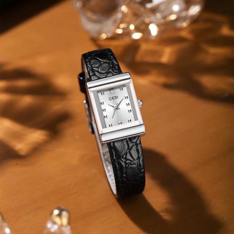 Retro Square Plate Women'S Watch Niche Pebble Pattern Strap Women'S Premium Waterproof Quartz Watch