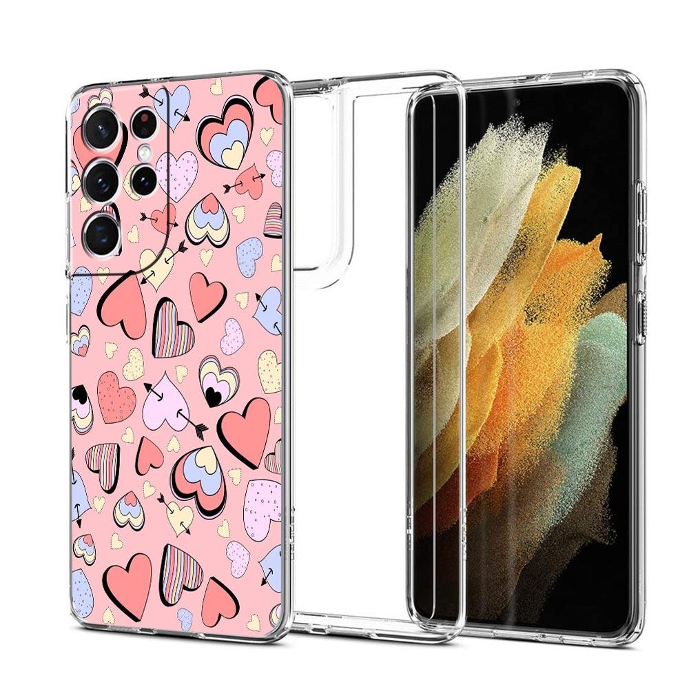 Gold Pink Rose Glitter Hearts Clear Phone Case For Samsung Galaxy S23 S22 5G S20 Ultra S21 FE 5G S10E S9 S8 S10 Plus Soft Cover