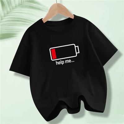 Batéria Energia Nízka Pomôžte Mi Potlačené Tričko pre Chlapcov Harajuku Vtipné Tričko Deti Polyester Letné Topy Tričko