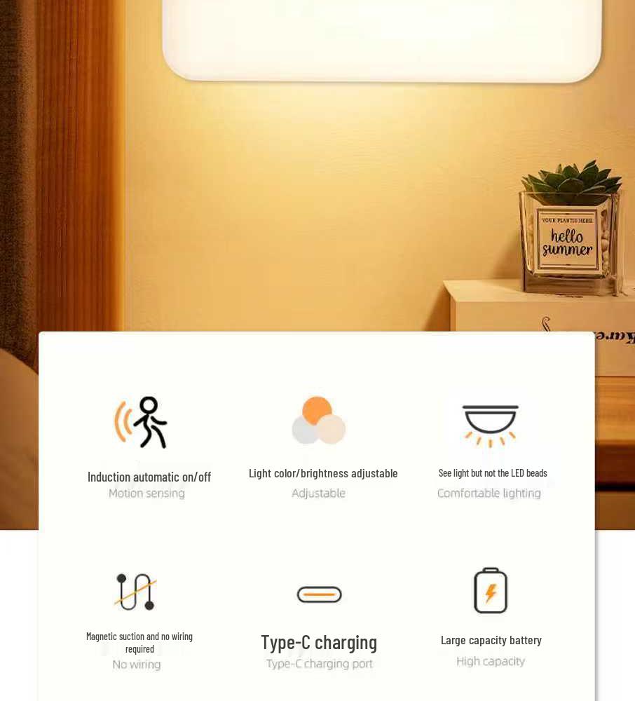 Dual Color Magnetic Charging Motion Sensor Night Light for Bedroom, Wall, Staircase, or Cabinet.
