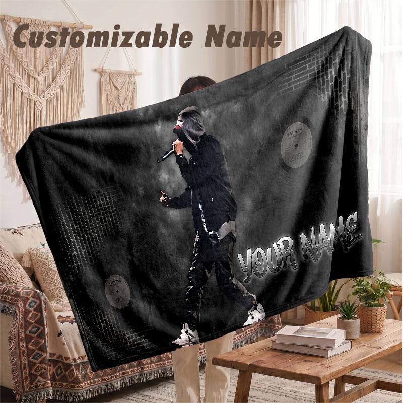 Custom Name Flannel Blanket,Eminem Lightweight Warm Bed Blanket For Couch & Holiday Gift